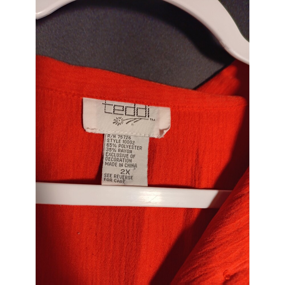 Red Cottagecore Spring Summer Garden Collar Button Up Teddi 2X Short Sleeve - Picture 3 of 4